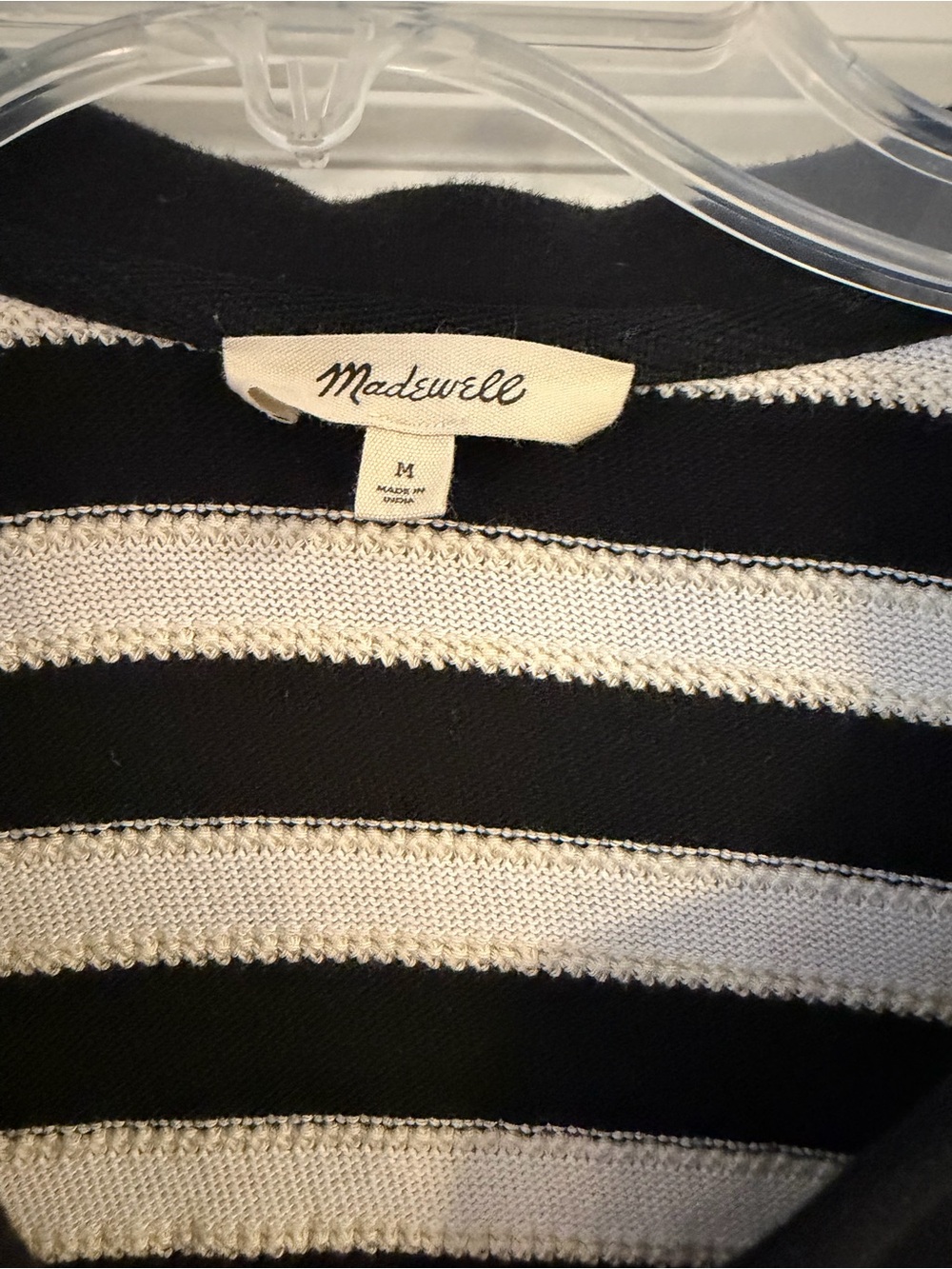 Madewell Black & White Striped V-Neck Polo Crop Shirt - Picture 2 of 3